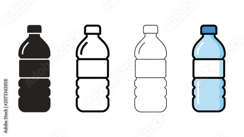 Tableau sur toile Four different colored plastic water bottles on white background