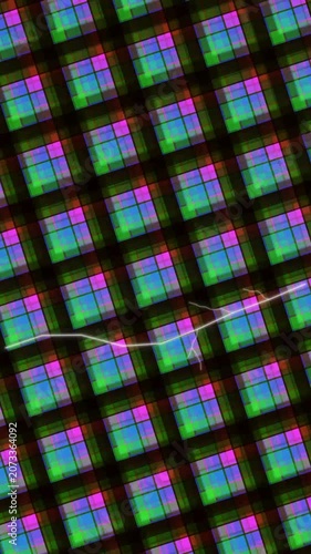Abstract Digital Grid Pattern with Glowing Neon Squares