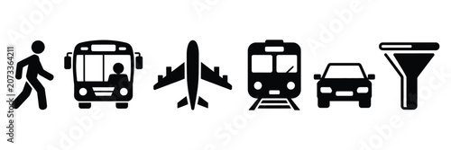 Schilderij op canvas Transport icon set, simple transportation symbols representing land air water tr
