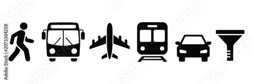 Foto Transport icon set, simple transportation symbols representing land air water tr
