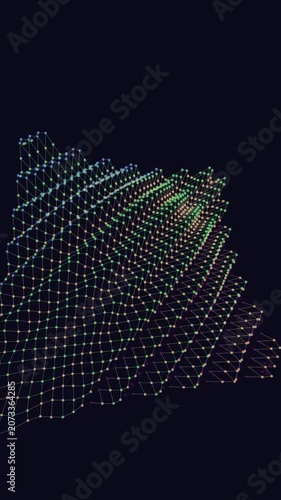 Abstract Digital Grid Wave Pattern with Glowing Particles
