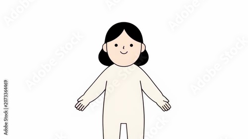 Minimalist Animation of a Cartoon Girl Stretching Arms Up and Down