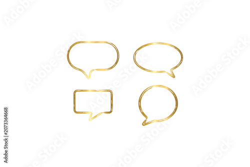 Speech bubbles in gold metallic outline style for luxury brand communication vector set