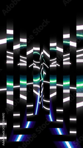 Abstract Digital Neon Light Strips Moving in Dark Tunnel