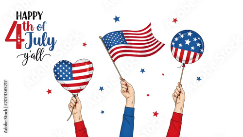 Photos American Hands Holding Patriotic Flags and Heart on 4th of July