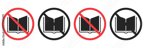 No Reading Sign Icon Vector Illustration Showing Prohibited Books, Censorship Symbols, and Restriction Signs for Regulatory and Educational Use