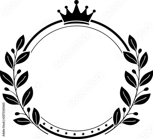Black laurel wreath with crown and stars on