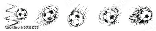 Bild auf Leinwand Soccer ball motion sketches set with fast movement and spinning effect lines