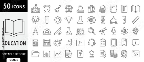Education and Learning Line Icons Set , education, learning, school, study, School, Science, Study and Academic Outline Vector Collection