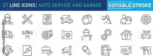 Foto Auto Service and Garage Line Icon Set