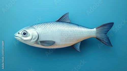 Silver fish isolated on blue background