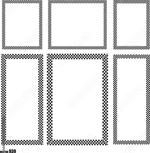 Three Empty Picture Frames with Checkered Pattern Vector Illustration Line Art