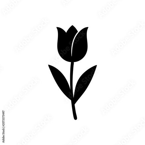 black tulip flower stem silhouette isolated on white background for creative designs