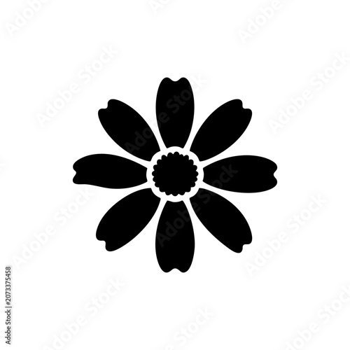 black cosmos daisy flower head silhouette isolated on white background for creative designs