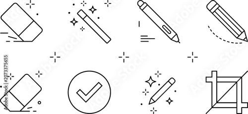 Foto Graphic design and photo editing tool outline icon set featuring eraser magic wa
