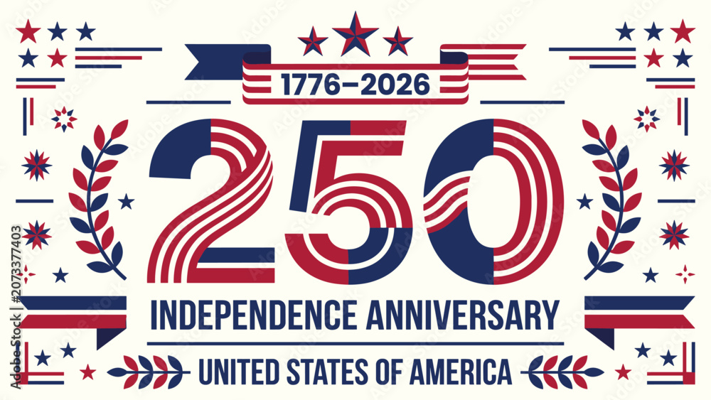 Obraz premium Usa 250 years independence anniversary flag theme ribbon border frame element graphic vector illustration