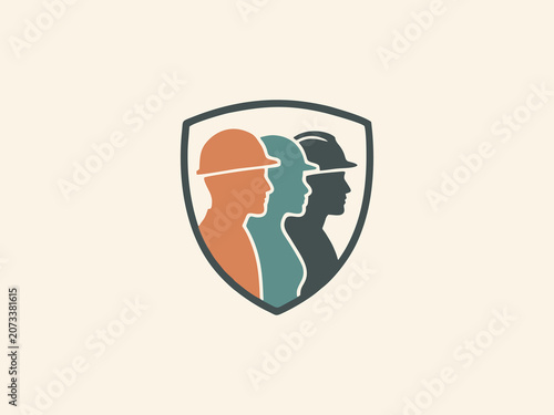 Construction Worker Engineering Team Safety Shield Logo Vector