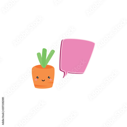 Cute Kawaii Carrot with Pink Speech Bubble Vector Illustration