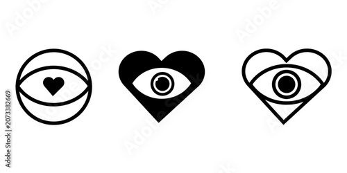Konstfotografi Minimalist icons featuring eyes and hearts, symbolizing love, vision, and percep