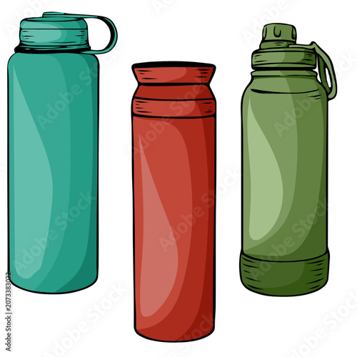 Bild auf Leinwand Reusable water bottles set hand drawn style for zero waste lifestyle web design