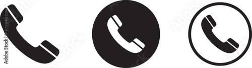 Obraz na plátně Three minimalist black and white phone receiver silhouette and circular variatio