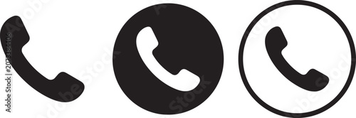 Fotografie Three minimalist black phone receiver flat and circular variations also transpar