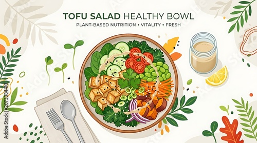 Tofu salad healthy bowl with plant-based nutrition and fresh ingredients