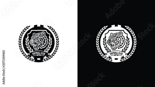 Professional Tiger Football Club Crest Badge Emblem with Laurel Wreath for Athletic Team Identity
