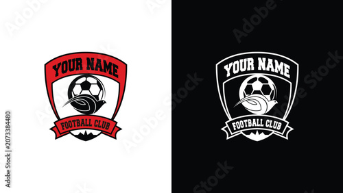 Professional football club emblem featuring a soccer ball in a shield with eagle wing circle elements for sports team identity and branding