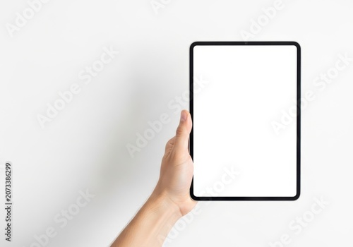Hand holding a blank tablet screen isolated on white background isolated on transparent background