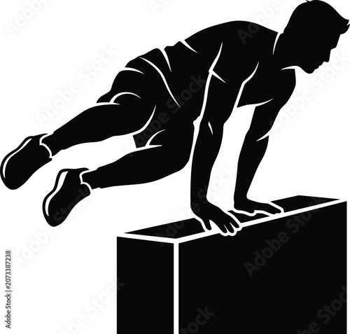 Foto Parkour Athlete Jumping Over Obstacle Silhouette Vector