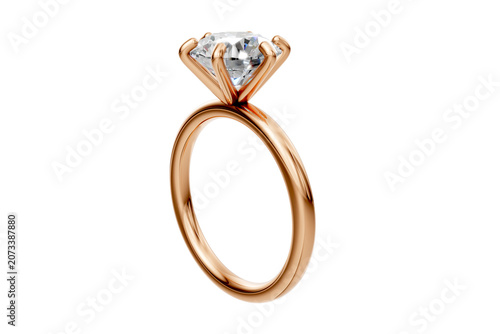 Gold Round Cut Diamond Engagement Ring with Cluster Accent on Transparent Background