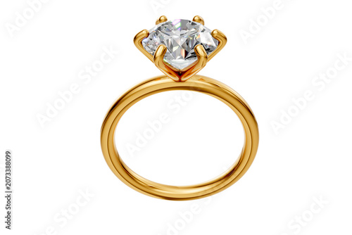Gold Round Cut Diamond Engagement Ring with Cluster Accent on Transparent Background