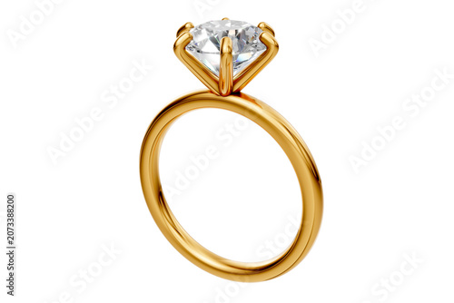 Gold Round Cut Diamond Engagement Ring with Cluster Accent on Transparent Background