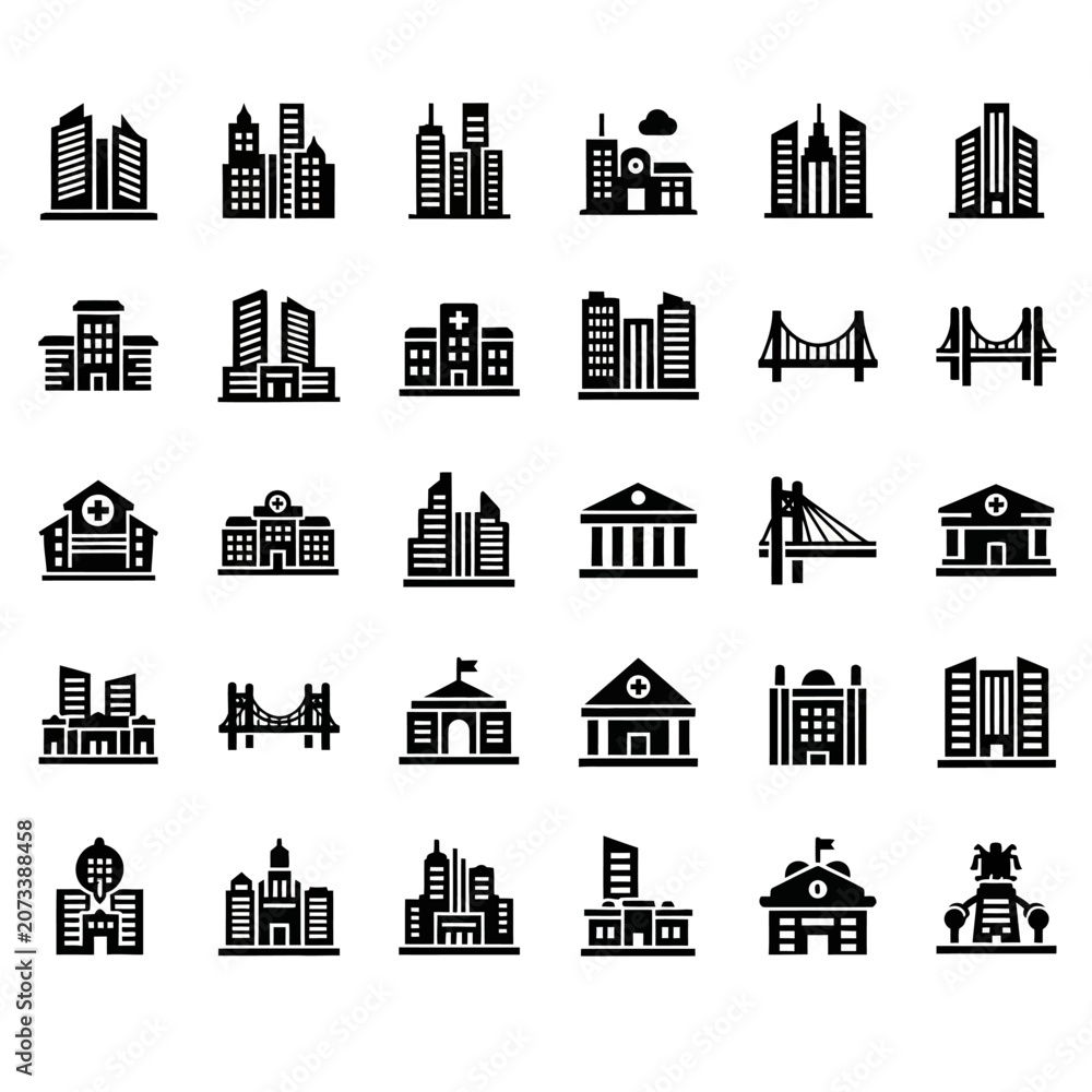 Obraz premium Collection of Various City Buildings and Architectural Landmarks.