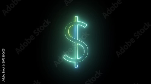 neon line in site dollar sign animation on the black background. glowing dollar icon animation