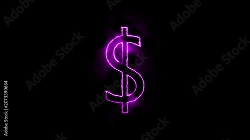 Neon magenta color dollar icon animation. looped slow flashing animation