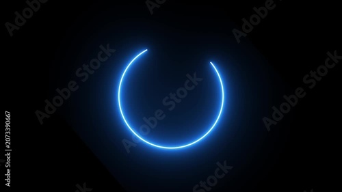 neon loading bar animation on black background. Abstract glowing neon light circle loading frame animation