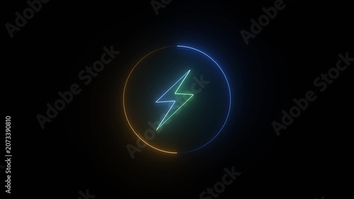 neon power icon animation in black background