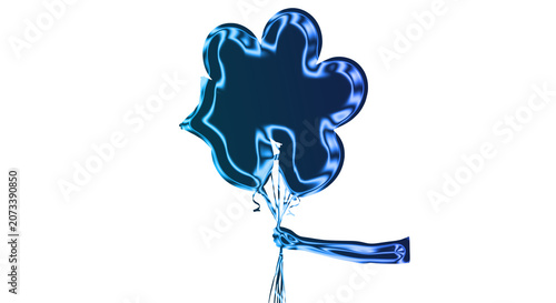 Fotografie A blue balloon floats gently through clear air with a long ribbon trailing behin