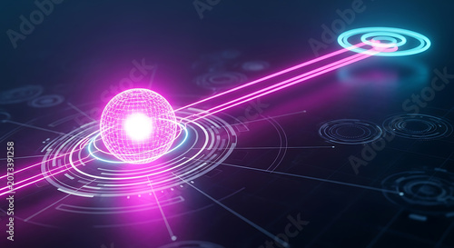 Illuminated polygonal object with concentric circles and radiating lines futuristic scene shape