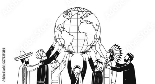 Принти на полотні Diverse Group of People Holding Up a Global Earth Globe