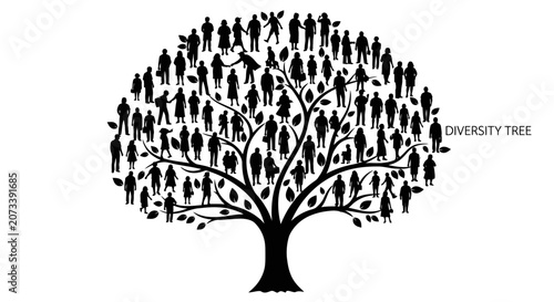Diversity Tree Concept with Silhouettes of Diverse People