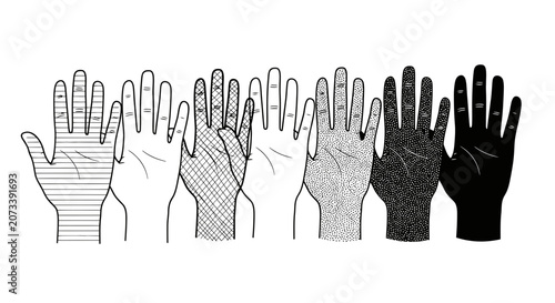 Cuadro en lienzo Diversity Conceptual Illustration with Different Hand Textures