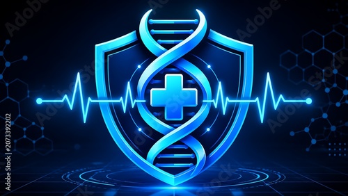 Healthcare Cyber security Protection with DNA Shield, Medical Cross and ECG Heartbeat Technology