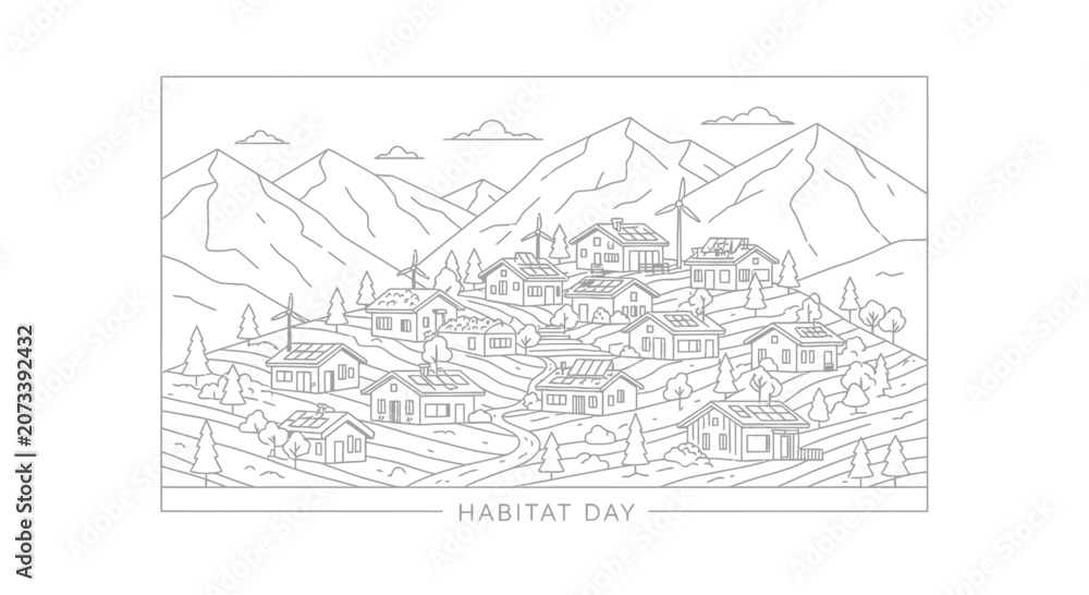Obraz premium Eco Friendly Village with Sustainable Energy and Mountain Scenery