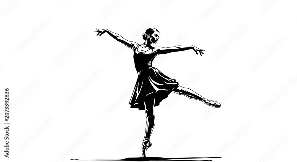 Fototapeta premium Elegant Ballerina Dancing in Silhouette Style