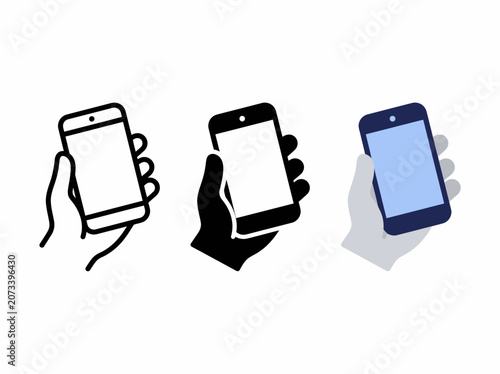Illustration of diverse hand silhouettes holding smartphones