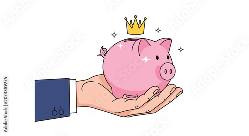 Professional hand holding a pink piggy bank wearing a gold crown representing the importance of savings and wealth preservation.