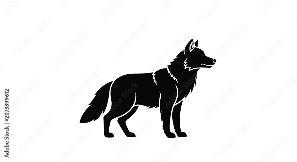 Fototapeta premium Wolf silhouette black animal shape on transparent background